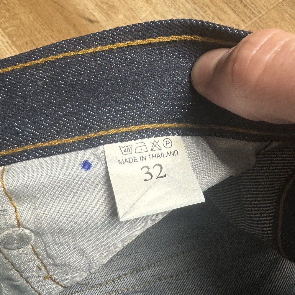 Selvedge Jeans Mens 32x29 Indigo Blue Selvedge Raw Denim Button Fly Dark Wash - Picture 12 of 13